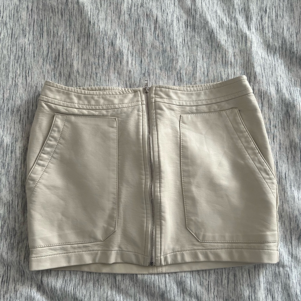 Fashion Nova Cream Faux Leather Skirt